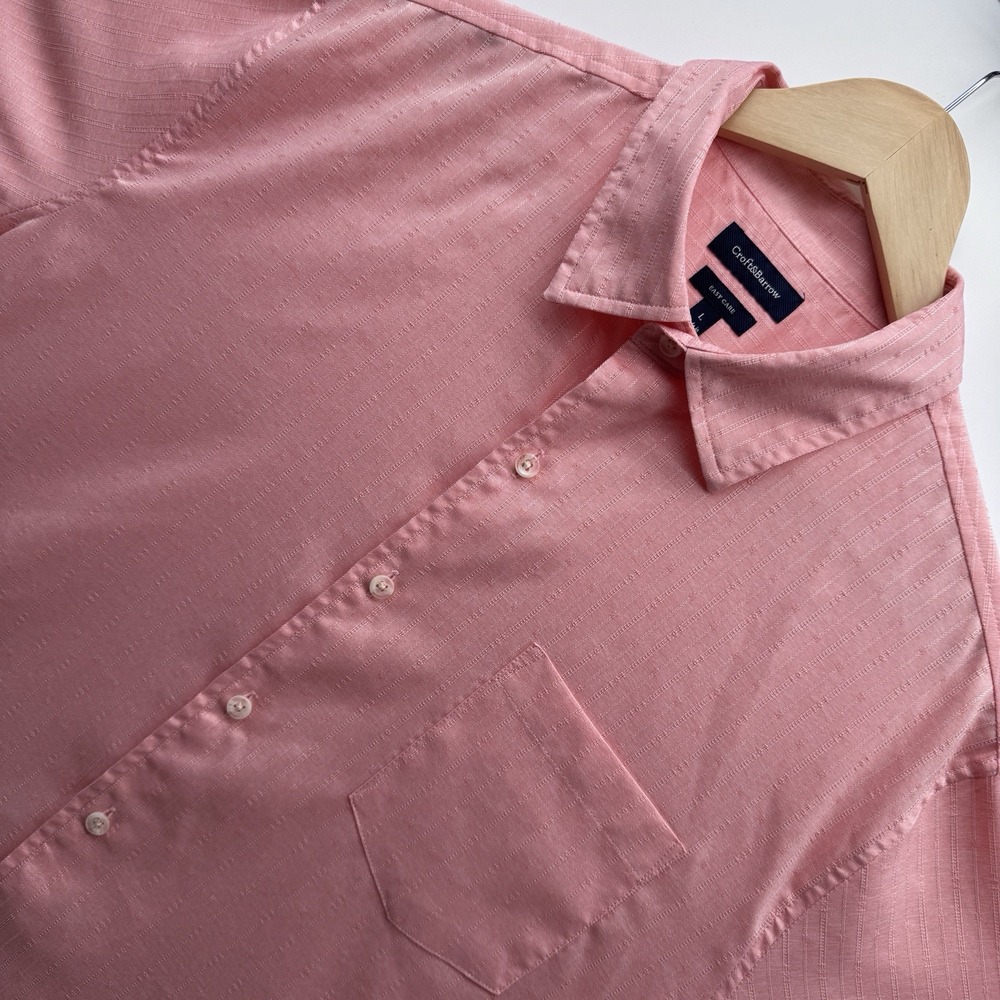 Croft & Barrow Mens Large L Short Sleeve Button Up Shirt Pink Coral Textured